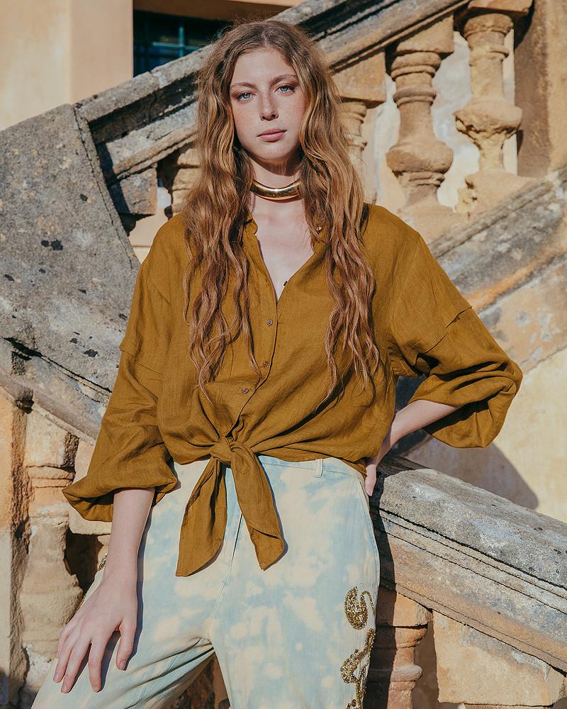 mes demoiselles chemise Cerea Chemise en lin couleur bronze à nouer mes demoiselles chemise Cerea Chemise en lin couleur bronze à nouer