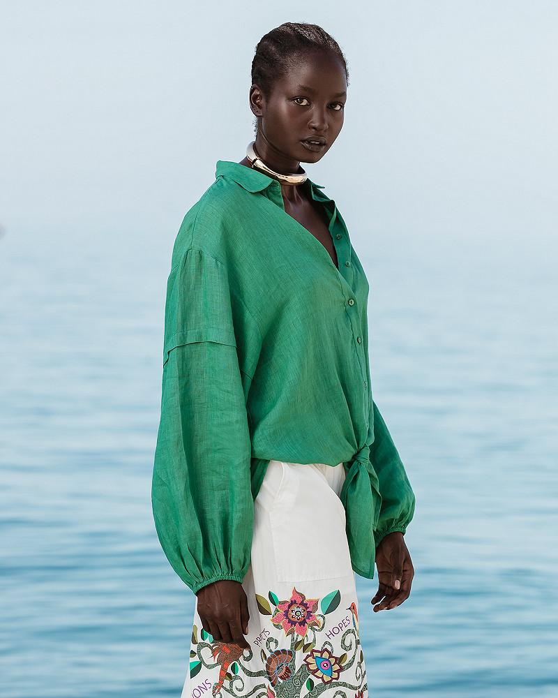 Mes Demoiselles Chemise Cerea Chemise En Lin Couleur Verte à Nouer