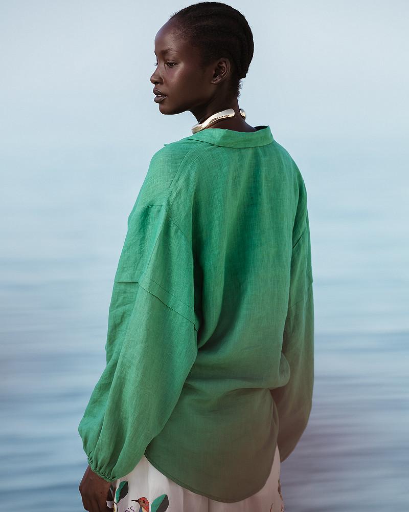 Mes Demoiselles Chemise Cerea Chemise En Lin Couleur Verte à Nouer