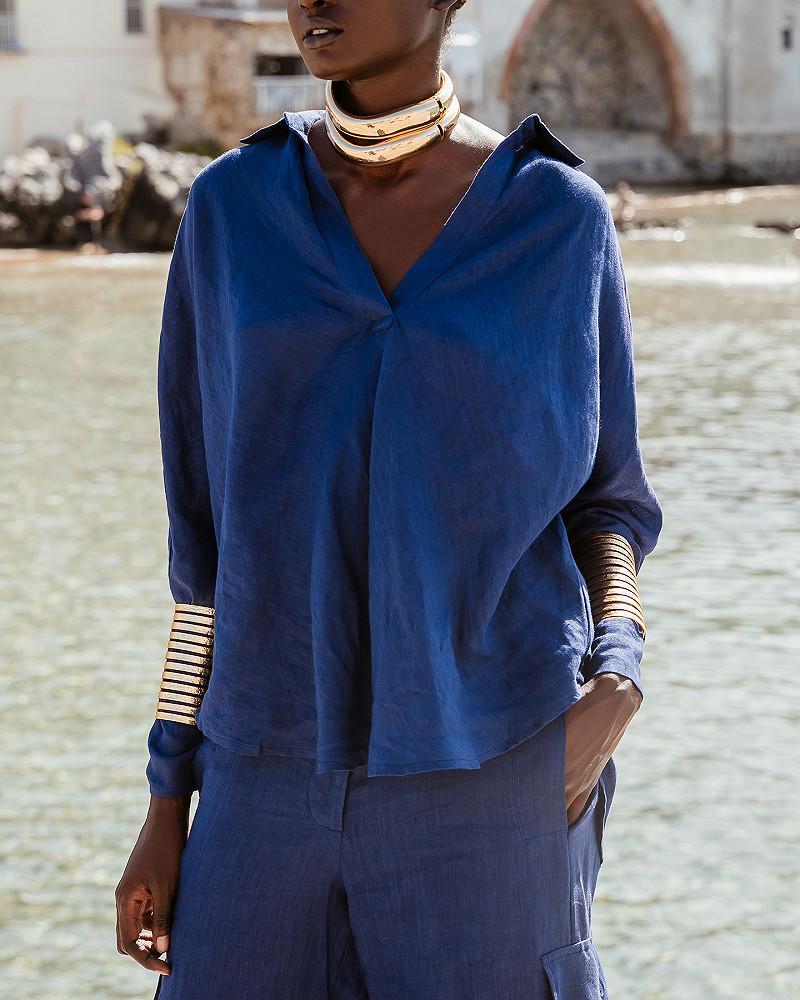 Mes Demoiselles Chemise Cicco Blouse En Toile De Lin Bleu Klein