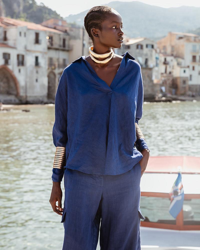 mes demoiselles chemise Cicco Blouse en toile de lin bleu klein mes demoiselles chemise Cicco Blouse en toile de lin bleu klein