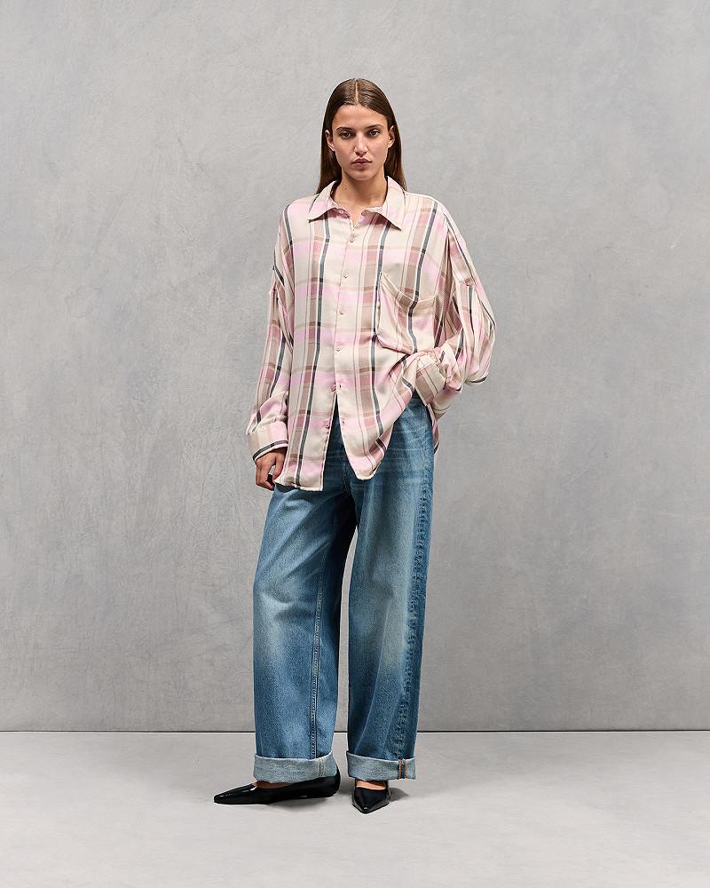 mes demoiselles chemise Danyl Chemise en flanelle écossaise rose et beige