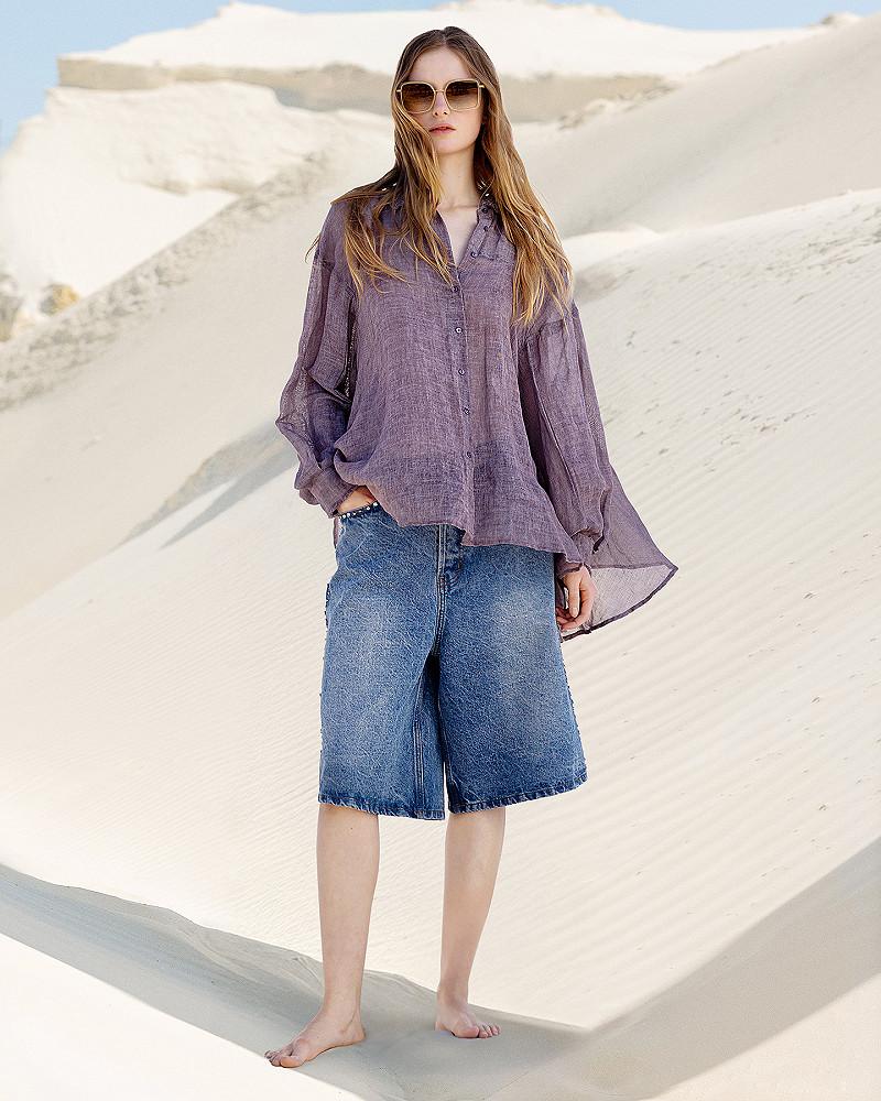 mes demoiselles chemise Flory Chemise au joli volume en lin couleur lilas
