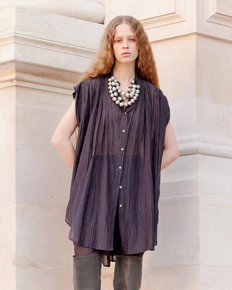 Mes Demoiselles Chemise Lana Chemise Longue Sans Manches En Gaze De Coton Et Soie Grise