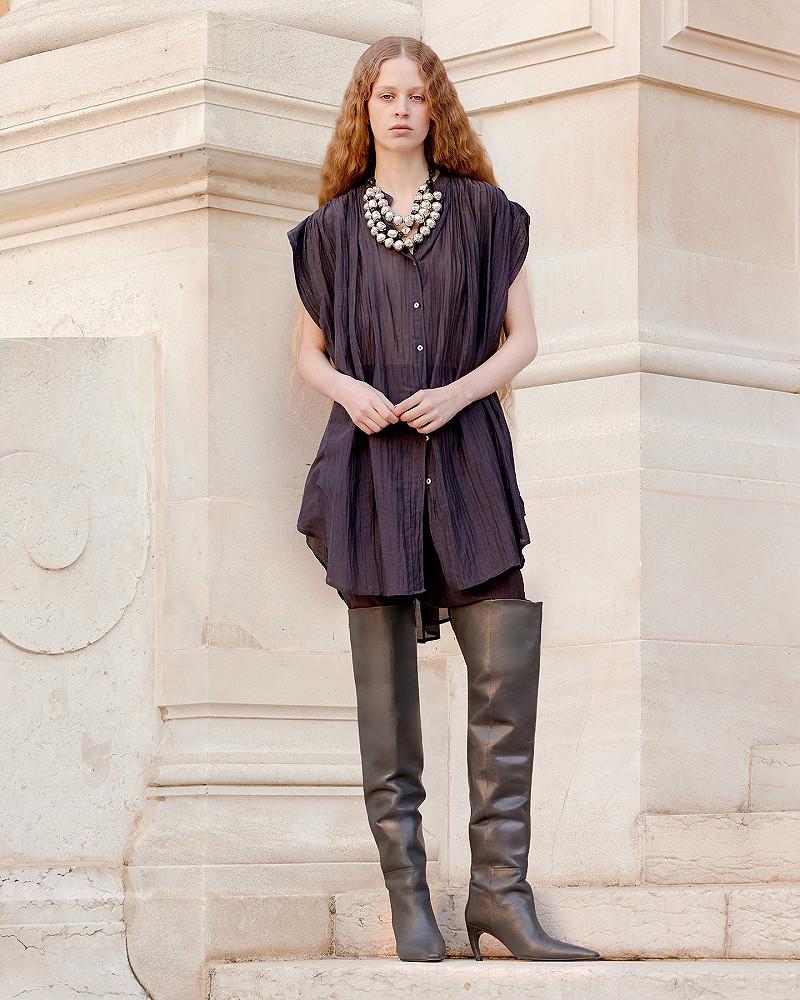 mes demoiselles chemise Lana Chemise longue sans manches en gaze de coton et soie grise