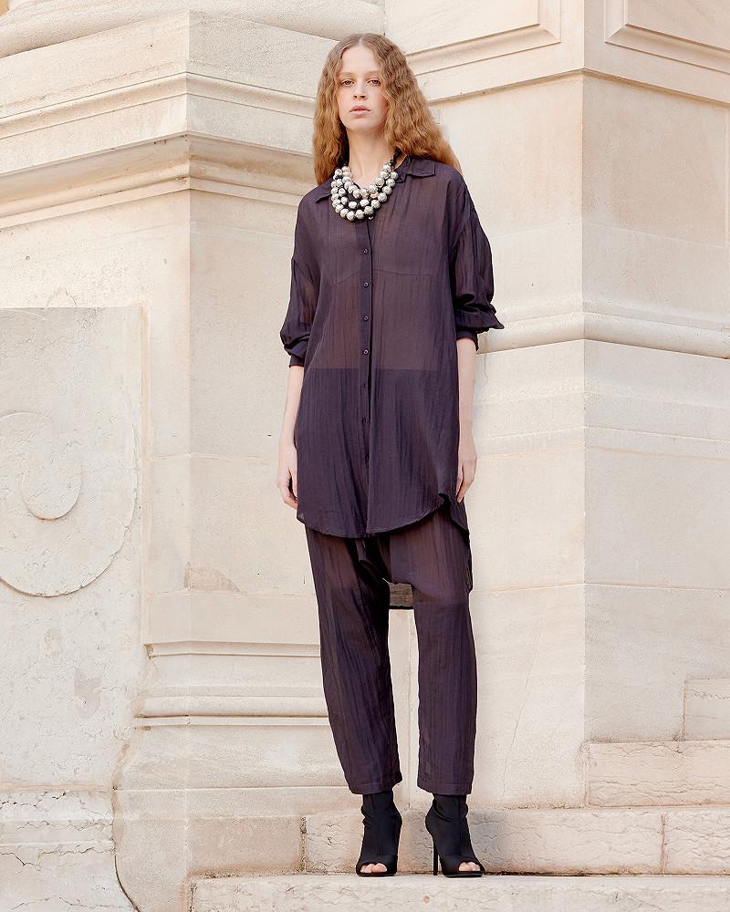 Mes Demoiselles Chemise Lao Chemise Souple Et Longue En Gaze De Coton Et Soie Grise