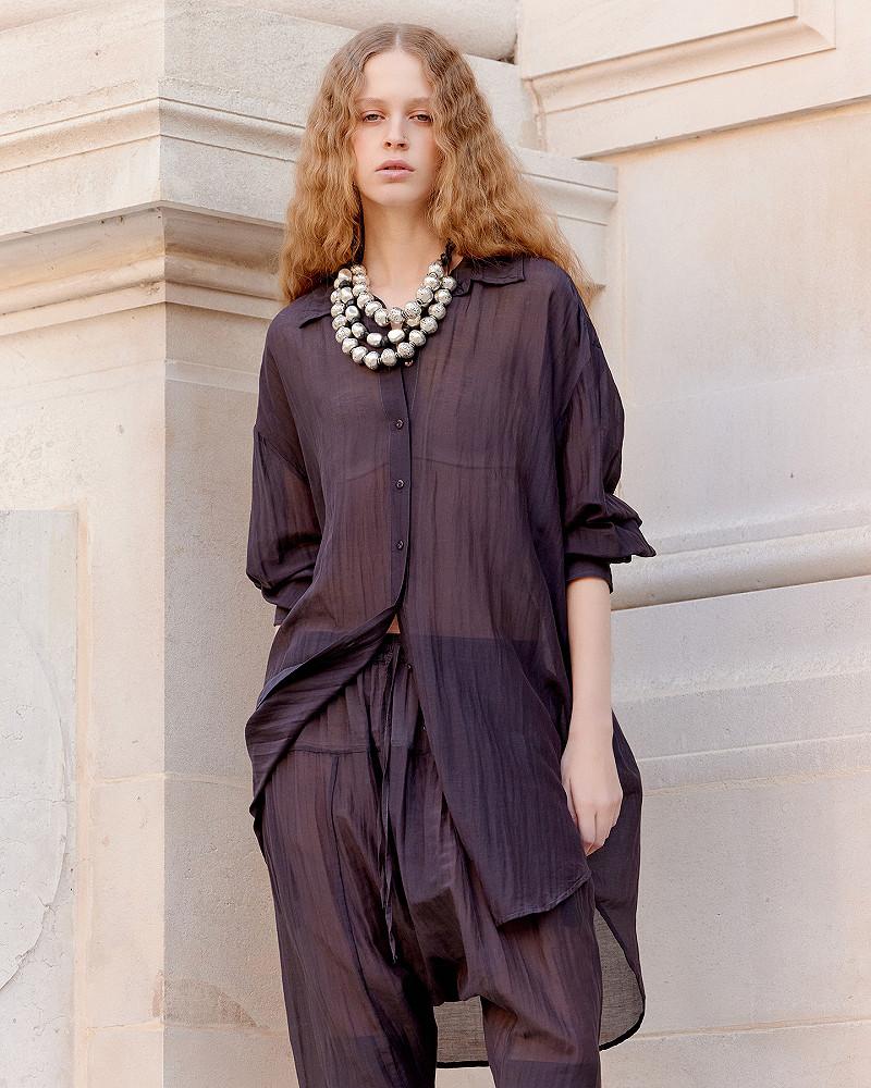 Mes Demoiselles Chemise Lao Chemise Souple Et Longue En Gaze De Coton Et Soie Grise