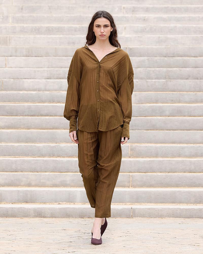 Mes Demoiselles Chemise Lao Chemise Souple Et Longue En Gaze De Coton Et Soie Kaki