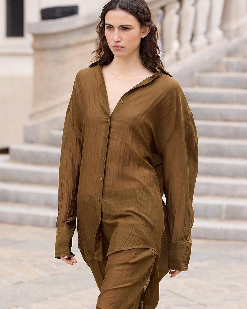 Mes Demoiselles Chemise Lao Chemise Souple Et Longue En Gaze De Coton Et Soie Kaki