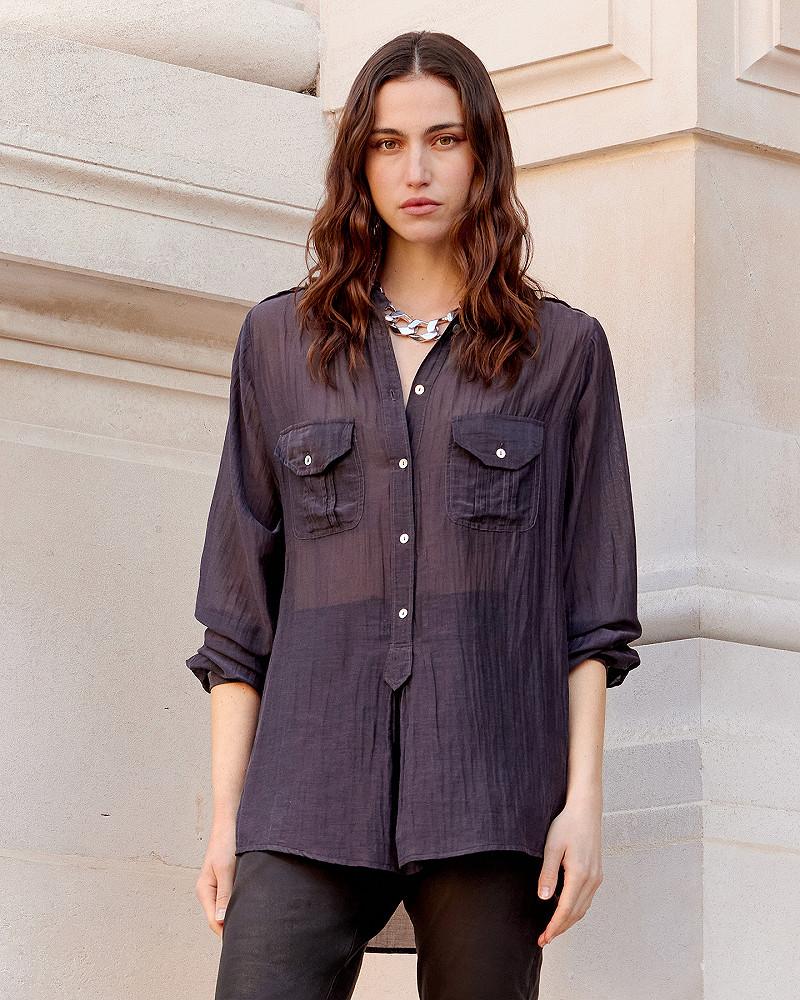 Mes Demoiselles Chemise Lenny Blouse En Gaze De Coton Et Soie Grise