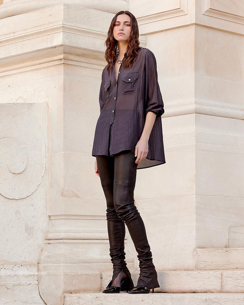 Mes Demoiselles Chemise Lenny Blouse En Gaze De Coton Et Soie Grise