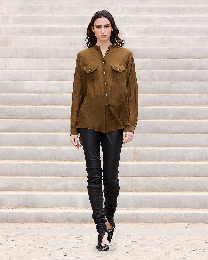 Mes Demoiselles Chemise Lenny Blouse En Gaze De Coton Et Soie Kaki