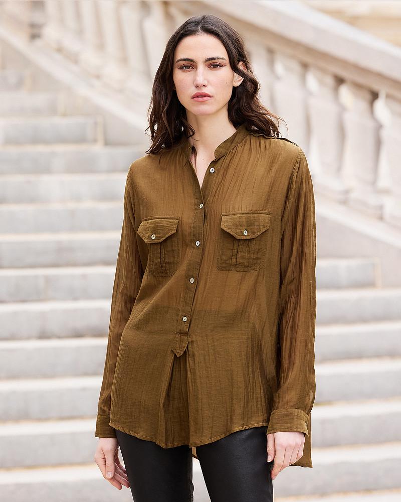 Mes Demoiselles Chemise Lenny Blouse En Gaze De Coton Et Soie Kaki