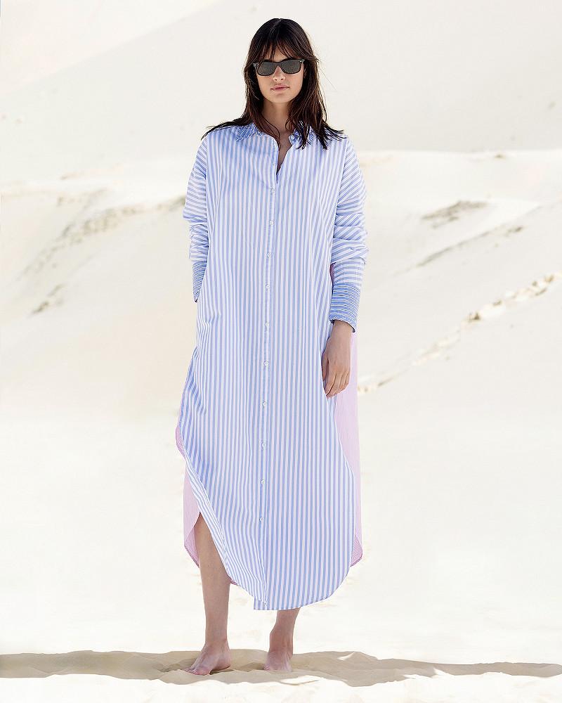 Mes Demoiselles Chemise Pastel Robe Chemise En Popeline De Coton Rayé Bleu Et Rose