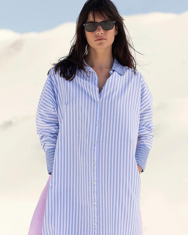 Mes Demoiselles Chemise Pastel Robe Chemise En Popeline De Coton Rayé Bleu Et Rose