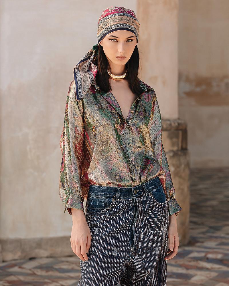 Mes Demoiselles Chemise Rouge A Levre Chemise En Soie Lurex Imprimé Floral