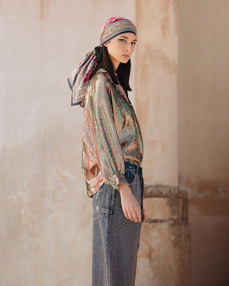 Mes Demoiselles Chemise Rouge A Levre Chemise En Soie Lurex Imprimé Floral