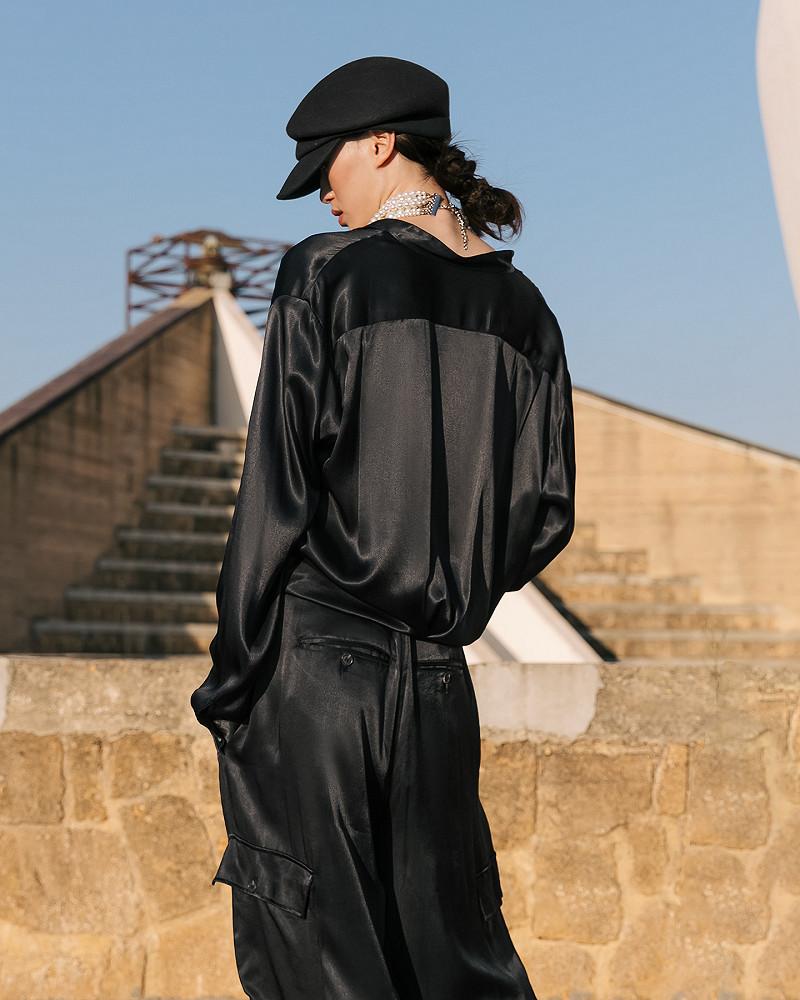 Mes Demoiselles Chemise Siwa Chemise épurée En Satin Viscose Noir Profond