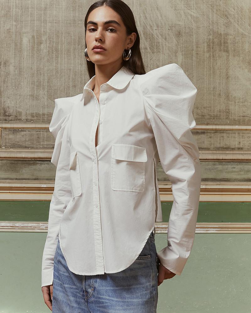 Mes Demoiselles Chemise Song Chemise Aux Manches Bouffantes En Coton Blanc