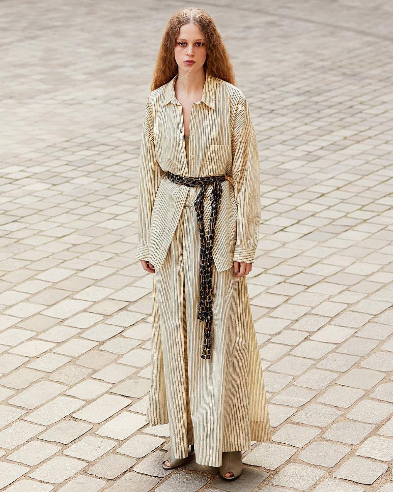 Mes Demoiselles Chemise Sumira Chemise En Popeline De Coton Beige Et Rayures Noir Et Gold