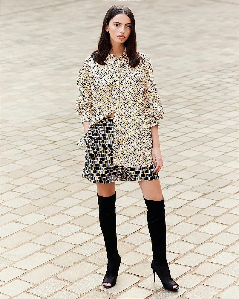 Mes Demoiselles Chemise Sumira Chemise En Popeline De Coton Beige Rayé Noir Et Pois Gold