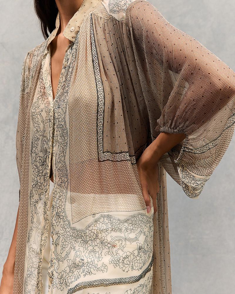 Mes Demoiselles Chemise Willy Longue Chemise En Viscose Et Impression Dentelle Jaune