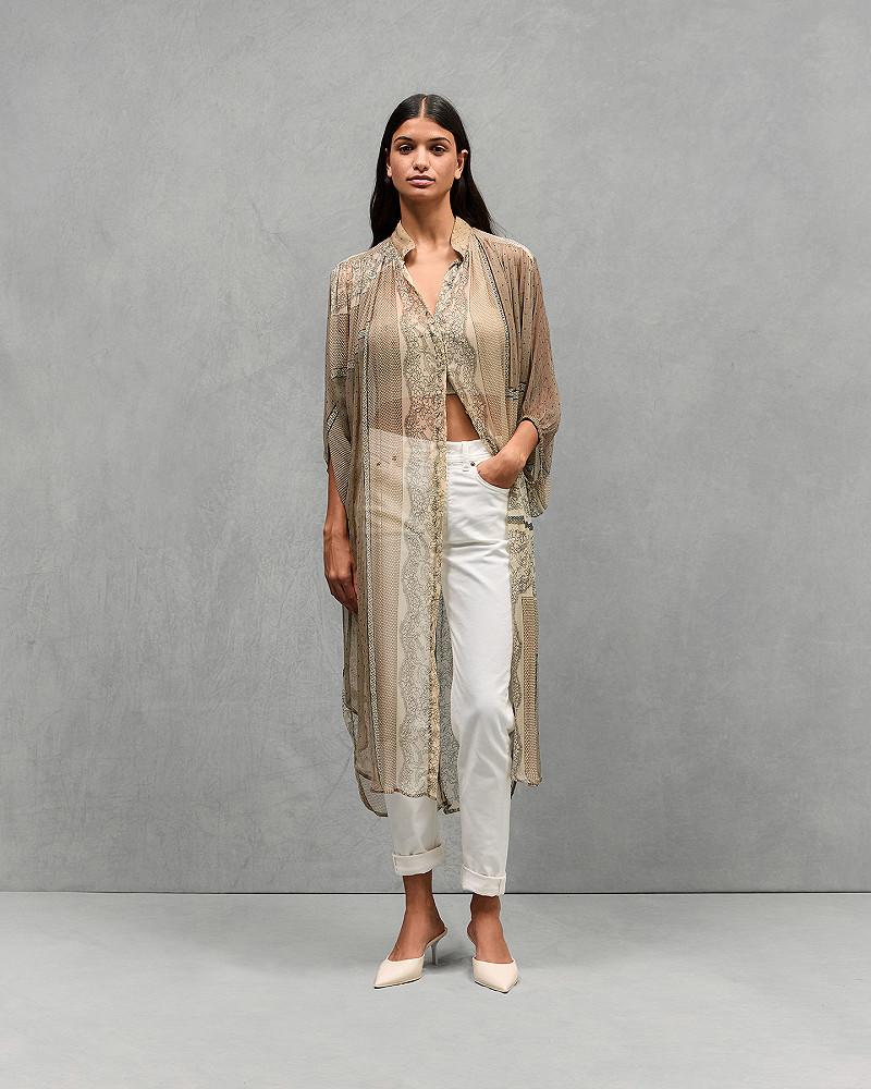 mes demoiselles chemise Willy Longue chemise en viscose et impression dentelle jaune