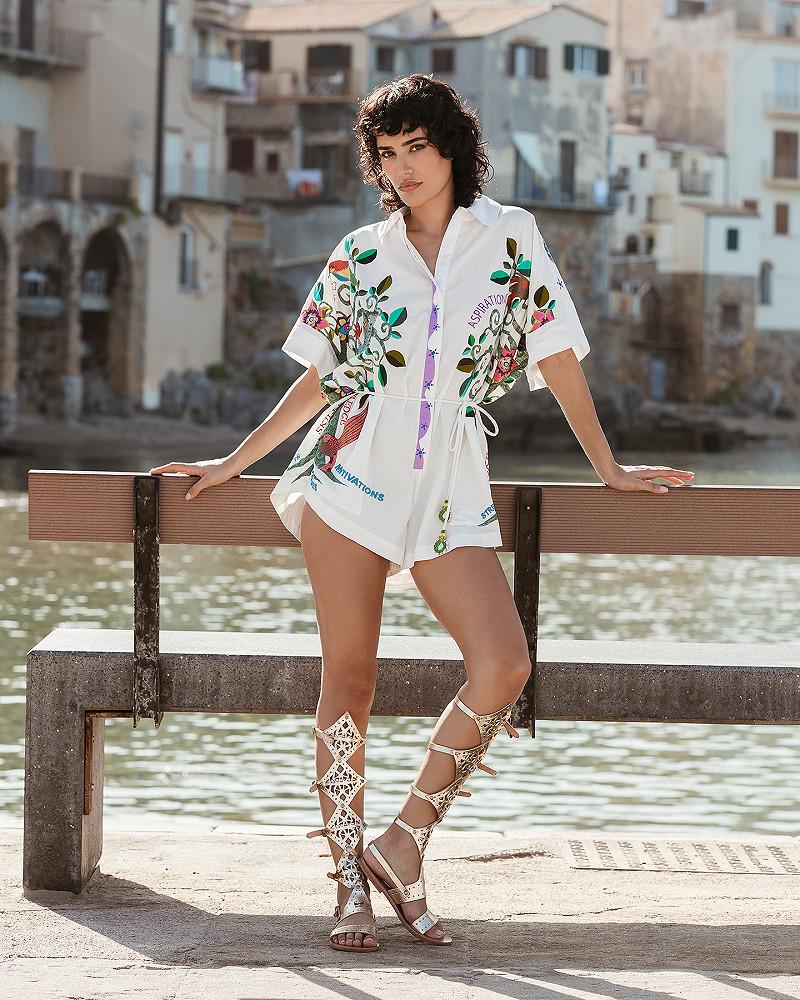 Mes Demoiselles Combinaison Torreya Combinaison Short En Popeline De Coton Brodée