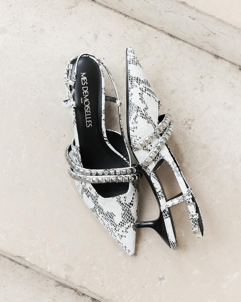 mes demoiselles escarpins Tasha Escarpin en cuir façon reptile avec brides argentées