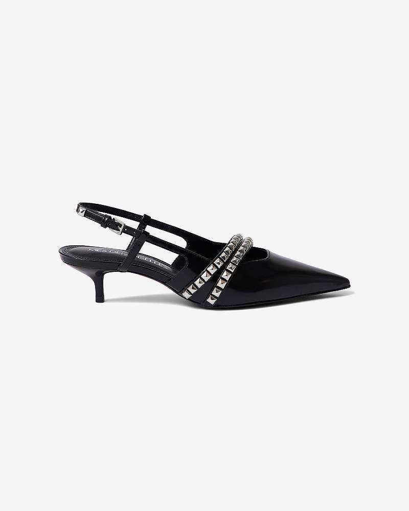 Mes Demoiselles Escarpins Tasha Escarpin En Cuir Noir Avec Brides Argentées