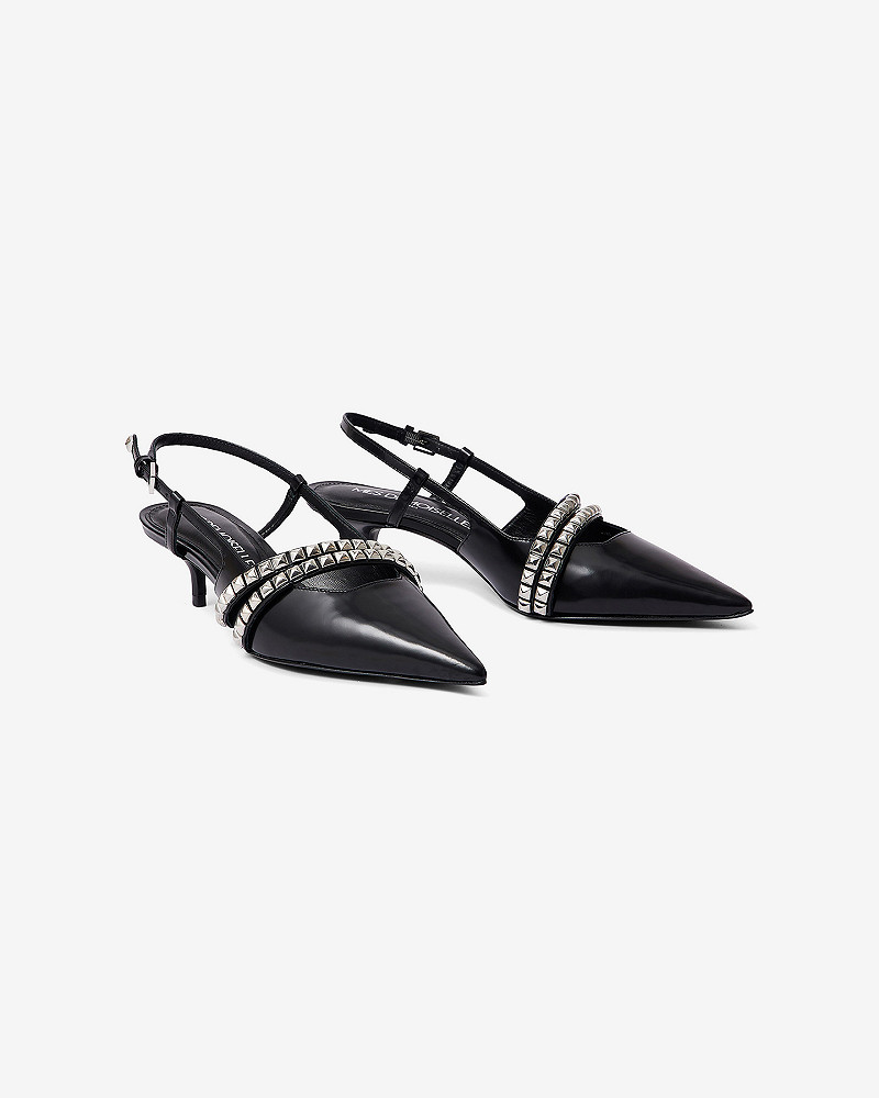 Mes Demoiselles Escarpins Tasha Escarpin En Cuir Noir Avec Brides Argentées