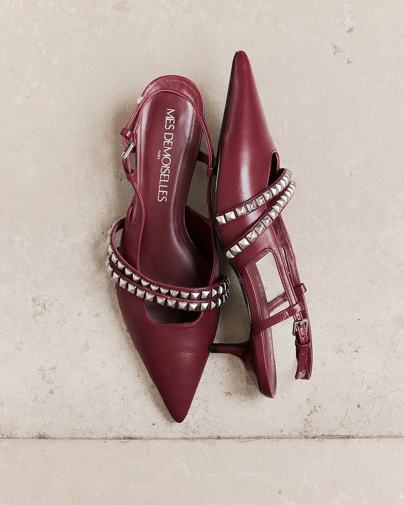 Mes Demoiselles Escarpins Tauri Escarpin En Cuir Bordeaux Avec Brides Argentées
