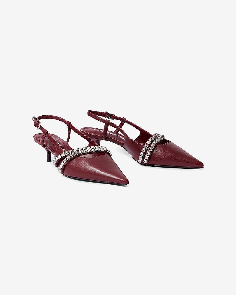 Mes Demoiselles Escarpins Tauri Escarpin En Cuir Bordeaux Avec Brides Argentées