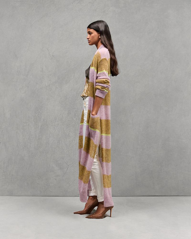 Mes Demoiselles Gilet Dayana Long Cardigan Maille Souple Alpaga Et Laine Ocre Et Rose