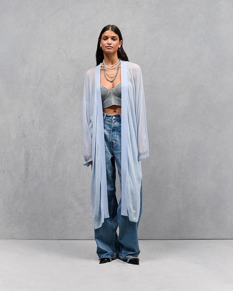 mes demoiselles gilet Smokey Long cardigan en mailles superfine bleu ciel