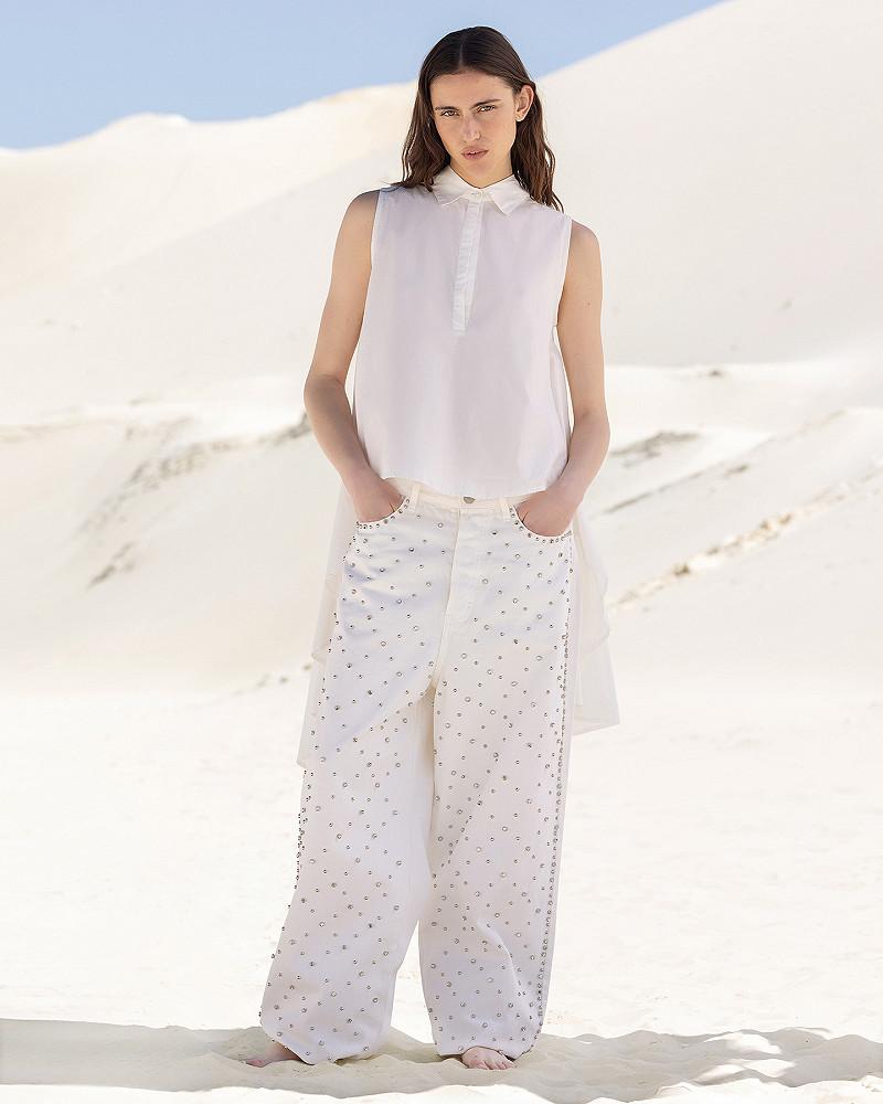 Mes Demoiselles Jeans Manny Jean Oversize Blanc Avec Détails Argentés