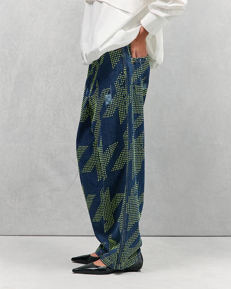 Mes Demoiselles Jeans Redim Pantalon En Toile Denim Et Clous Fluo