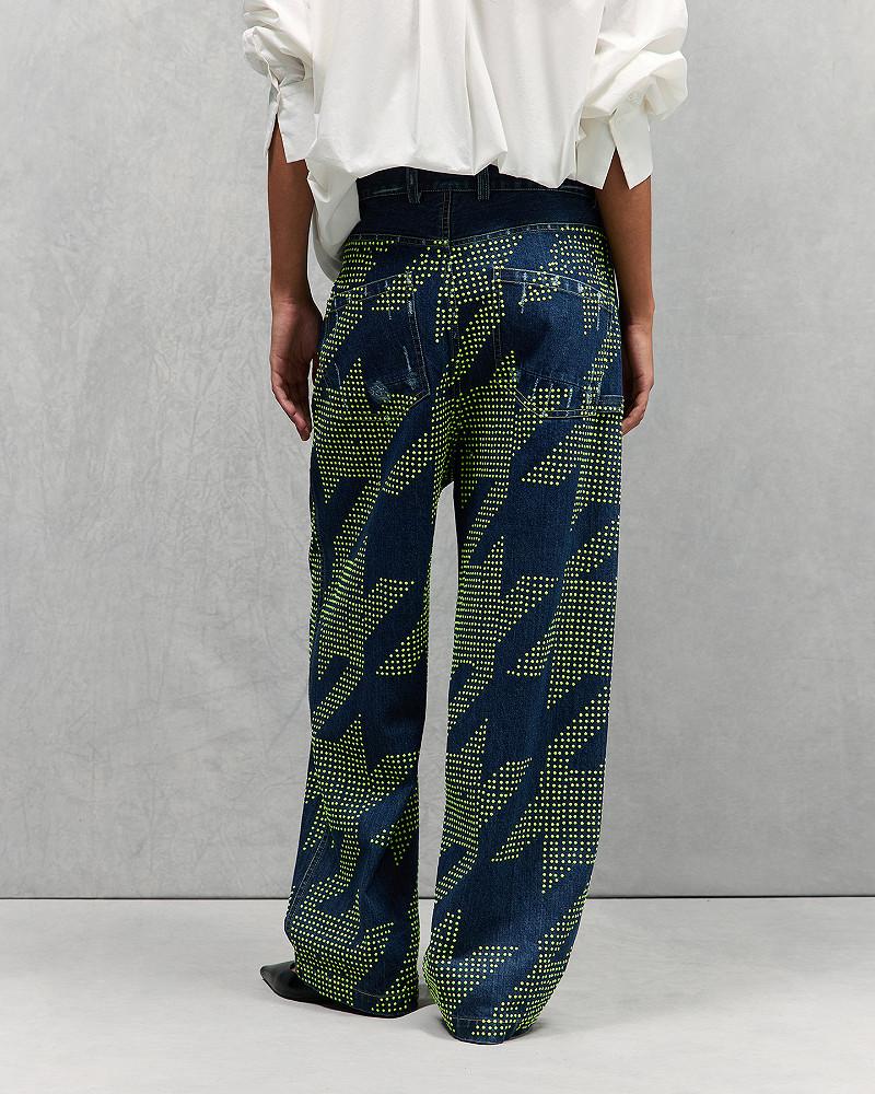 Mes Demoiselles Jeans Redim Pantalon En Toile Denim Et Clous Fluo