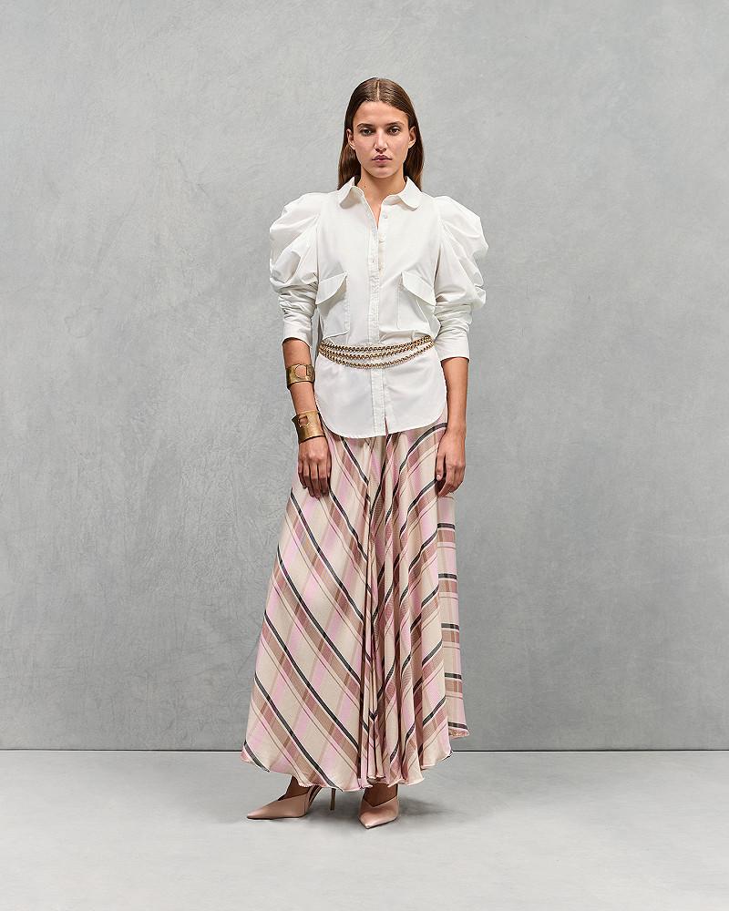 mes demoiselles jupe Delicious Longue jupe en flanelle à carreaux rose et beige