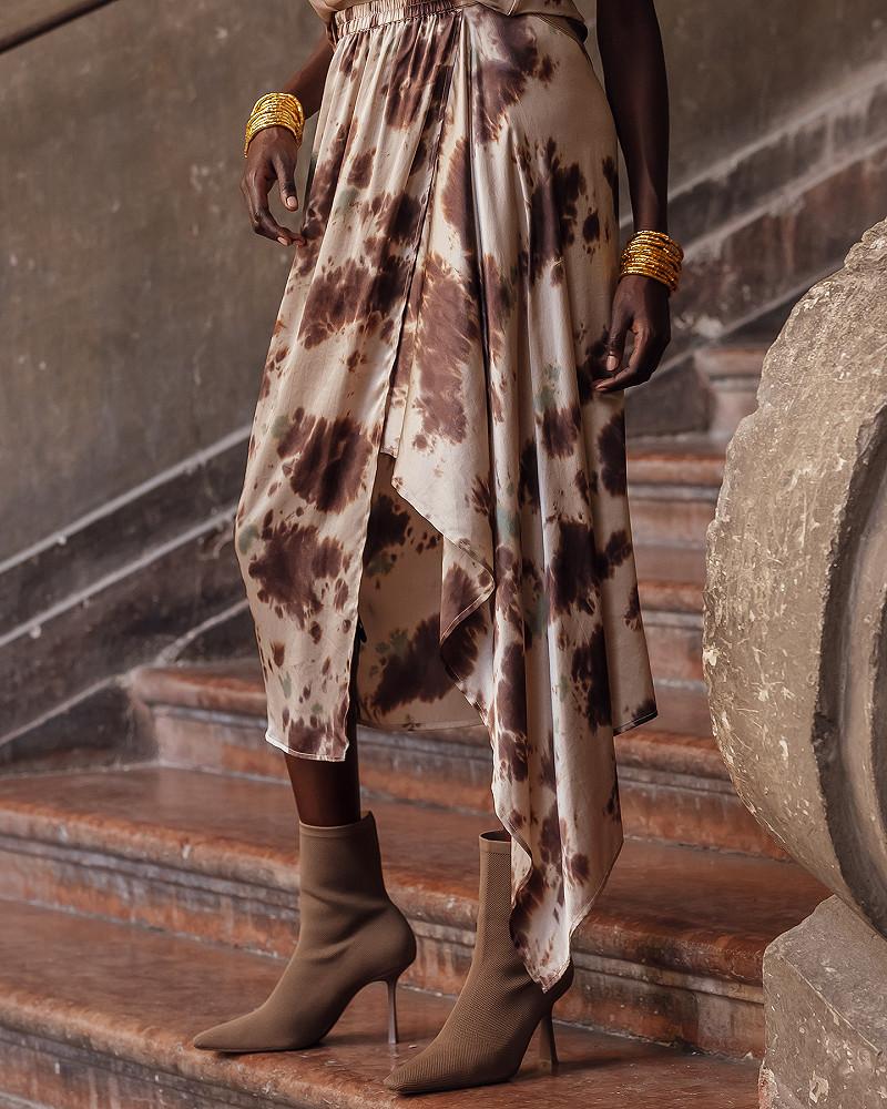 Mes Demoiselles Jupe Metor Jupe Droite En Satin De Soie Tye&dye