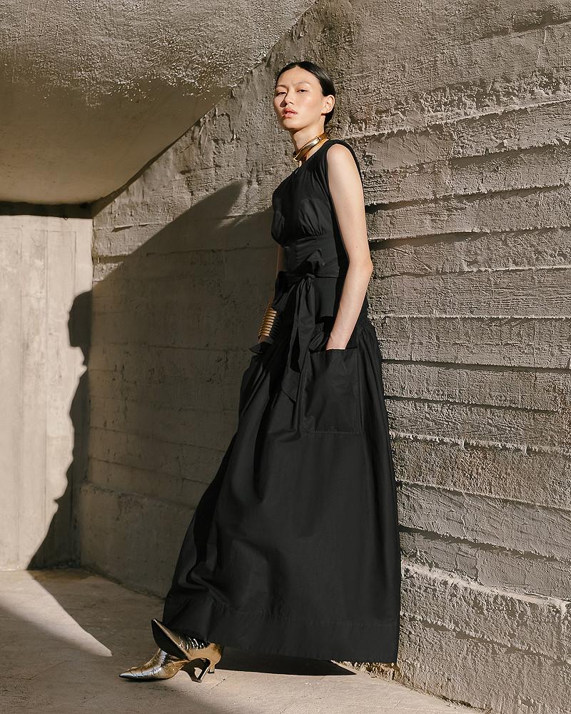 mes demoiselles jupe Pelambre Longue jupe noire en popeline de coton craquante