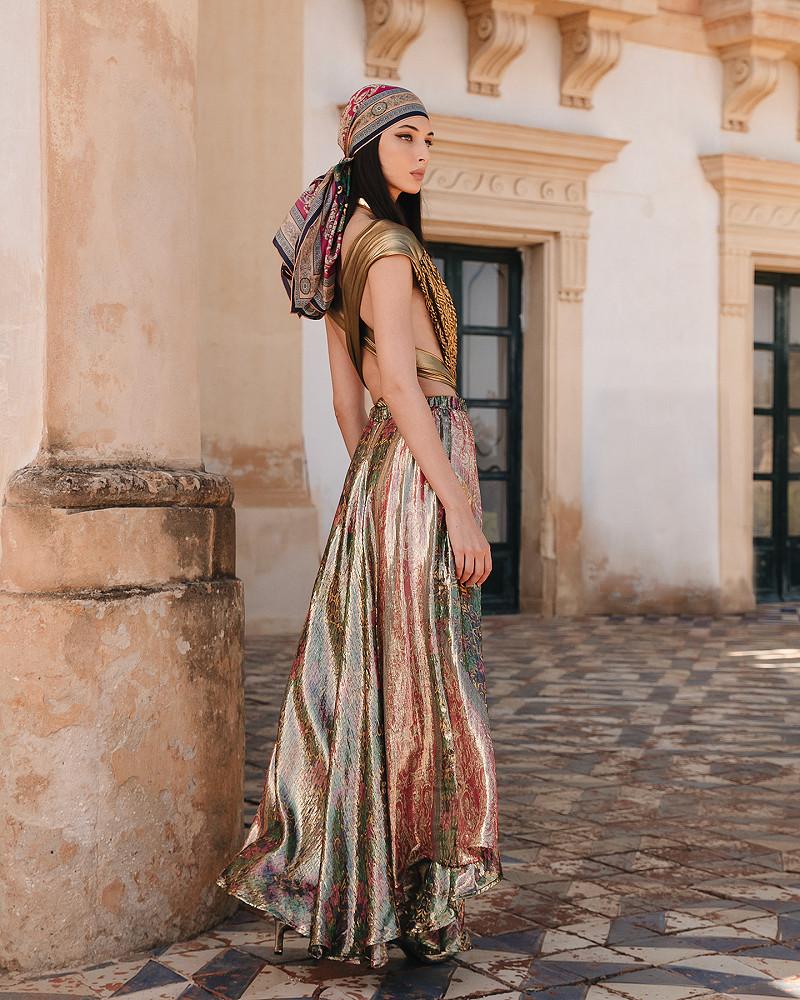 Mes Demoiselles Jupe Rimmel Jupe Longue En Soie Lurex Imprimée