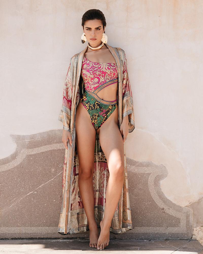 Mes Demoiselles Kimono Reggio Kimono En Soie Lurex Imprimée