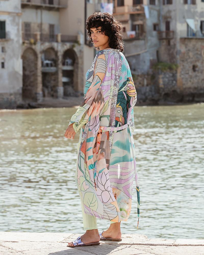 Mes Demoiselles Kimono Shana Long Kimono Fleuri En Soie