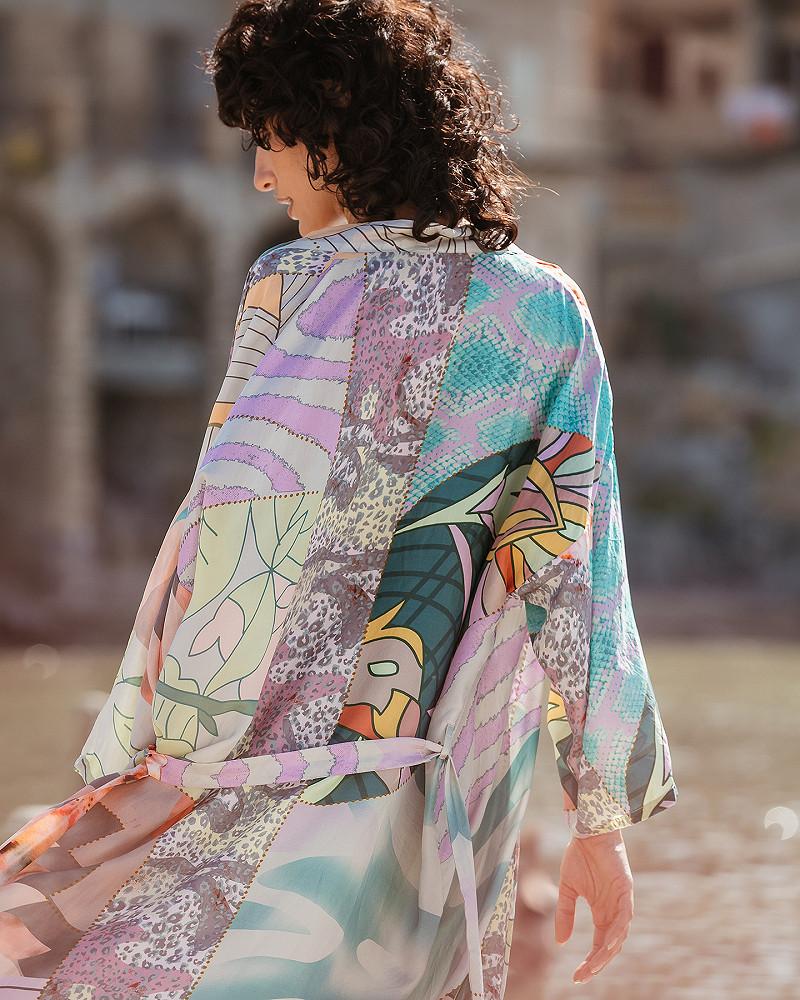 Mes Demoiselles Kimono Shana Long Kimono Fleuri En Soie