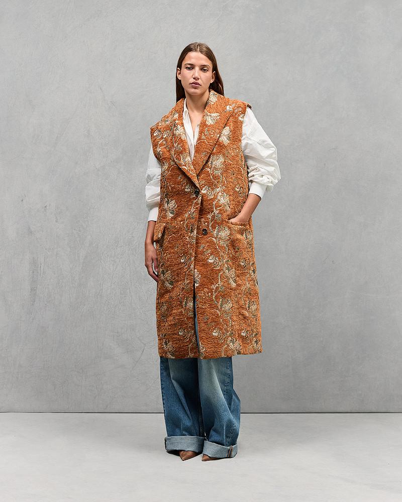 Mes Demoiselles Manteau Bacco Manteau Sans Manches En Jacquard Velour Lurex Orange