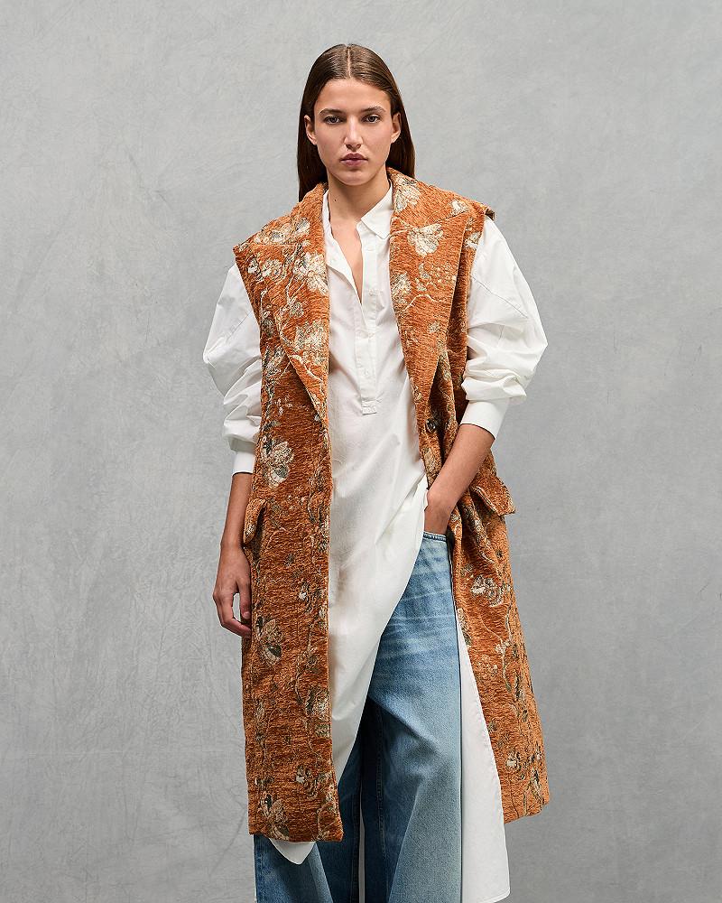 mes demoiselles manteau Bacco Manteau sans manches en jacquard velour lurex orange