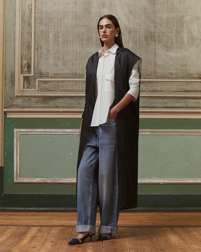 Mes Demoiselles Manteau Farel Longue Veste Noire élégante En Lyocell Satiné