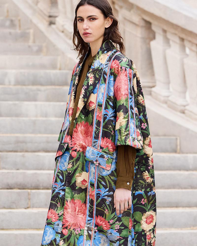 Mes Demoiselles Manteau Rinity Manteau En Jacquard Lurex Imprimé Grandes Fleurs