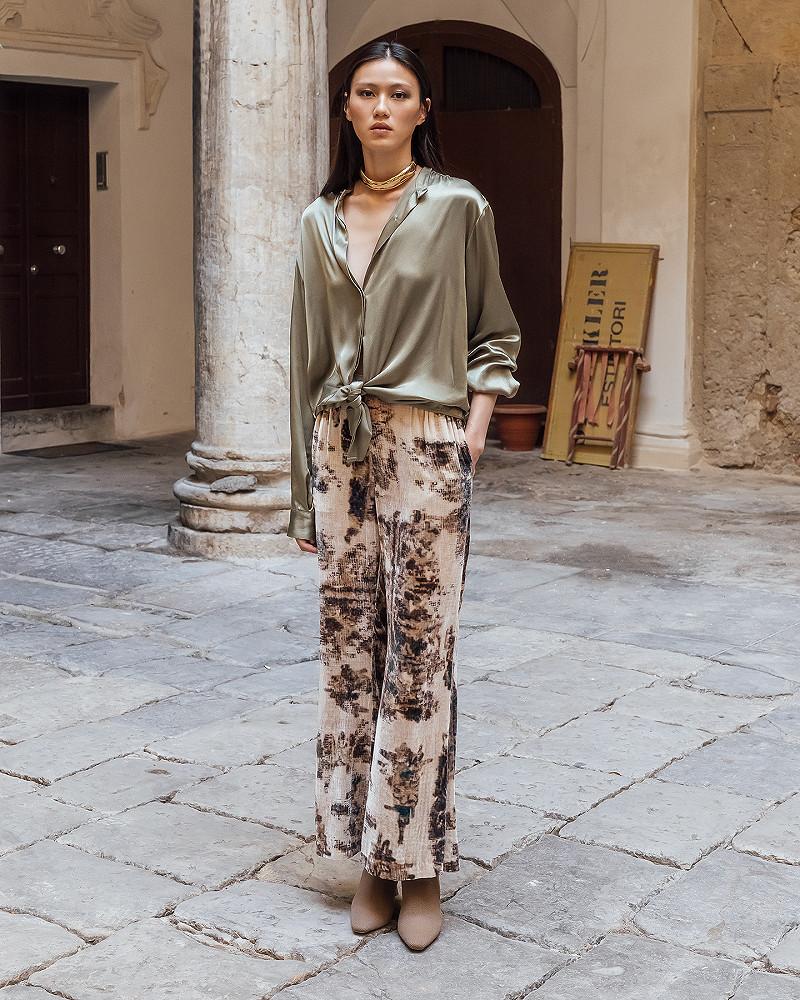 Mes Demoiselles Pantalon Allar Pantalon En Velour De Soie Imprimé Paysage